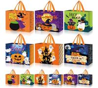 Sweetude 12 Pcs Halloween Non-woven Bags Bulk 13inch Large Trick or Treat Bags with Handles Pumpkin Ghost Bat Monster Tote for Halloween Candy Goodie Gifts Wrapping Birthday Party Favor Supply