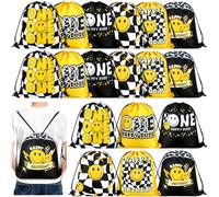 Sweetude 18 Pcs One Happy Dude Party Favors Bags Smile Face 1st Birthday Gift Goodie Bag Drawstring Backpack for One Happy Dude Birthday Party Decor