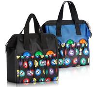 Sweetude 2 Pcs Bingo Dauber Tote Bag Handle and Zipper Bingo Bag with 6 External Pockets and 3 Internal Pockets, Black, Blue, L, Casual Tote