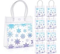 Sweetude 20 Pcs Snowflake Clear Gift Bags PVC Christmas Winter Party Favors Bags Plastic Candy Goodie Treat Tote with Handles Blue and Purple Party Favors for Princess Birthday Baby Shower