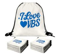 Sweetude 24 Pack I Love Vbs Drawstring Backpacks Bulk Polyester Drawstring Bags Christian Religious Gift Party Favors Bag for 2026 Summer Vacation Projects
