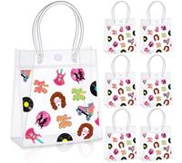 Sweetude 24 Pcs 1950's Rock and Roll Clear Goodie Bag with Handles PVC 50's Party Favor Bag Bulk for 50s Retro Gifts Birthday 50's 60's Theme Music Party Supplies Favors