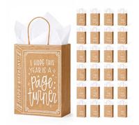 Sweetude 24 Pcs Book Theme Birthday Bags with Tissue Paper, Happy Birthday Paper Bags with Handle I Hope This Year Is a Page Turner Party Favors for Bookworm Librarian Appreciation Reading Party