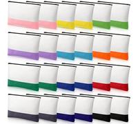 Sweetude 24 Pcs Canvas Cosmetic Bags Bulk DIY Blank Makeup Organizer Bag with Zipper Multi Purpose Canvas Pencil Pouch Toiletry Pouch for Women Travel, multicolor, 7.48 x 5.12 x 1.77 Inches
