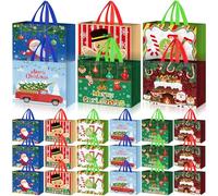 Sweetude 24 Pcs Christmas Gift Bags Bulk 13inch Large Xmas Non-woven Bag with Handles Christmas Tree Santa Claus Snowflakes Snowman Tote for Xmas Candy Goodie Presents Wrapping Party Favor Supply