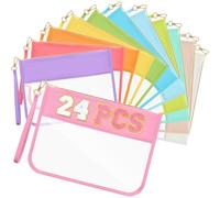 Sweetude 24 Pcs Clear Makeup Bags Nylon Cosmetic Bag DIY Chenille Letter Bag Waterproof Toiletry Bag Flat Preppy Clear Zipper Pouches Snack Organizer for Women
