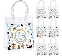 Sweetude 24 Pcs Cowboy Party Favor Bags a Little Cowboy Is on the Way Clear PVC Gift Goodie Bags with Handles Candy Western Wrapping Packages for Baby Shower Birthday Party Supplies