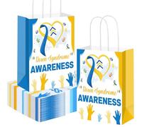 Sweetude 24 Pcs Down Syndrome Awareness Paper Gift Bags Bulk Down Syndrome Party Treat Blue Yellow Ribbon Paper Gift Bags with Handles for Public Charity Events Favor Party Supplies