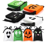 Sweetude 24 Pcs Halloween Felt Treat Bags 5 x 7'' Handmade Pumpkin Ghost Candy Goodie Gift Bags with Drawstrings Trick or Treat Halloween Party Favors Supplies