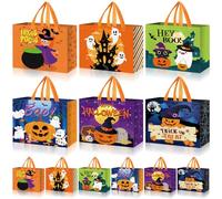 Sweetude 24 Pcs Halloween Non-woven Bags Bulk 13inch Large Trick or Treat Bags with Handles Pumpkin Ghost Bat Monster Tote for Halloween Candy Goodie Gifts Wrapping Birthday Party Favor Supply
