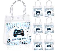 Sweetude 24 Pcs Hero Party Favor Bags with Handles Pirate Cowboy Theme Clear Candy PVC Plastic Bags Boom Theme Goodie Holder for Party Supplies Birthday Treat 5.9x6.3x2.8 Inches (Video Games)