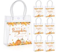 Sweetude 24 Pcs Little Pumpkin Party Favor Bags Transparent PVC Gift Treat Goodies Bags with Handles a Little Pumpkin Is on the Way Baby Shower Supplies for Fall Gender Reveal Decorations