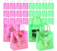 Sweetude 24 Pcs Pink and Green PVC Gift Bags with Handles Candy PVC Green and pink Witch Theme Goodie Bags Birthday Musical Party Favors Supplies, 6.3 x 6 x 2.8 Inch