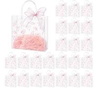 Sweetude 24 Pcs Seashell Clear PVC Gift Bags Bulk with Handle, Pink Bow Seashell Party Favor Bags Goodie Treat Tote for Birthday Summer Wedding Party Supplies, 7.9" x 7.9" x 3.2"