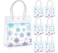 Sweetude 24 Pcs Snowflake Gift Bags Blue and Purple Party Favor Goodie Bags with Handles 7.9 × 5.9 × 2.8 Inches Clear Plastic Totes for Christmas Winter Wonderland Party Supplies