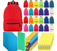 Sweetude 24 Sets 120 Pcs Bulk 16" Backpacks with School Supplies Kits Back to School Donations Bulk Essentials Includes Backpacks Notebooks Glue Sticks Rulers Crayons for Classroom Charity Donations