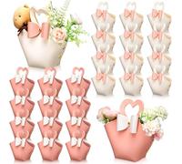 Sweetude 24 Sets Heart Shaped Gift Boxes with Handle 6.3x4.9x2 Inch Reusable Leather Bowknot Handbag Treat Box Candy Gift Bags with Coquette Bow for Birthday Wedding Baby Shower Favors(Cute Style)