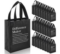 Sweetude 25 Pcs Difference Maker Thank You Gift Bags Bulk Reusable Thank You Goodie Candy Bags with Handle Non Woven Foldable Handbag for Wedding Baby Shower Graduation Gifts Party Favors(Black)