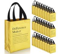 Sweetude 25 Pcs Difference Maker Thank You Gift Bags Bulk Reusable Thank You Goodie Candy Bags with Handle Non Woven Foldable Handbag for Wedding Baby Shower Graduation Gifts Party Favors(Gold)