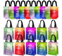 Sweetude 30 Pcs Christian Gift Bag Bulk Mother's Day Religious Bag with Handle Medium Size Bible Verse Reusable Non Woven Handbag for Coworker Women Men Fathers Day Church Members(Gradient Colors)