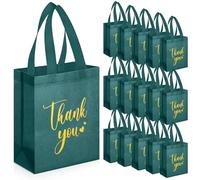Sweetude 30 Pcs Thank You Gift Bags with Handles Bulk Reusable Goodie Bag Non Woven Foldable Handbag for Graduation Wedding Bridesmaid Gifts(10 x 8 x 4 Inch,Dark Green)