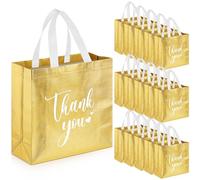 Sweetude 30 Pcs Thank You Gift Bags with Handles Bulk Reusable Goodie Bag Non Woven Foldable Handbag for Graduation Wedding Bridesmaid Gifts(11 x 12 x 5 Inch,Gold)