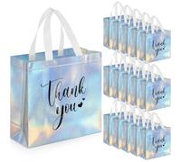 Sweetude 30 Pcs Thank You Gift Bags with Handles Bulk Reusable Goodie Bag Non Woven Foldable Handbag for Graduation Wedding Bridesmaid Gifts (11 x 12 x 5 Inch,Laser)