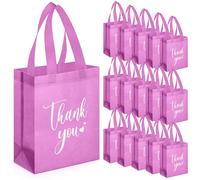 Sweetude 30 Pcs Thank You Gift Bags with Handles, Reusable Non Woven Foldable Goodie Bags Bulk for Back to School Appreciation Wedding Bridesmaid Favors, Pink, 10 X 8 X 4 Inch, tote