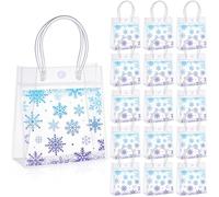 Sweetude 40 Pcs Snowflake Clear Gift Bags PVC Christmas Winter Party Favors Bags Plastic Candy Goodie Treat Tote with Handles Blue and Purple Party Favors for Princess Birthday Baby Shower