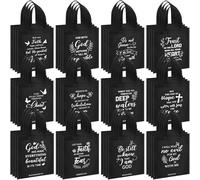 Sweetude 48 Pcs Christian Gift Bags Bulk Bible Verse Gift Bags for Women Religious Reusable Inspirational Christian Tote with Handle(Bible,Black)