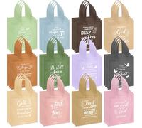 Sweetude 48 Pcs Christian Gift Bags Bulk Bible Verse Gift Bags for Women Religious Reusable Inspirational Christian Tote with Handle(Motivational,Morandi)