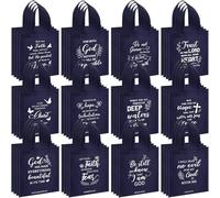 Sweetude 48 Pcs Christian Gift Bags Bulk Bible Verse Gift Bags Religious Reusable Inspirational Christian Tote with Handle (Dark Blue)