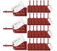 Sweetude 48 Sets Leather Luggage Tag Bulk and So The Adventure Begins Luggage Tags with Name Card for Wedding Bridal Shower Bachelorette Honeymoon Travel Graduation Gifts(Burgundy)