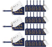 Sweetude 48 Sets Leather Luggage Tag Bulk and So The Adventure Begins Luggage Tags with Name Card for Wedding Bridal Shower Bachelorette Honeymoon Travel Graduation Gifts(Blue)