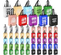 Sweetude 50 Pcs Back to School Gifts Bags Reusable with Handles First Day of School Glossy Reusable Goodie Treat Tote Bags Bulk for Teacher Students New Semester Classroom Party Supplies