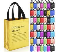 Sweetude 50 Pcs Difference Maker Thank You Gift Bags with Handles Bulk Reusable Non Woven Appreciation Foldable Handbag Goodie Bags (Colorful)