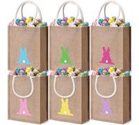 Sweetude 6 Pack Easter Bunny Bags for Kids, Reusable Burlap Basket Rabbit Egg Hunt Tote Bags Personalized Candy Basket for Easter Eggs Candy Gift(Polka Dot Style)