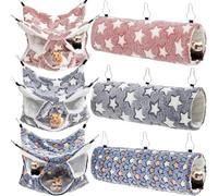 Sweetude 6 Pcs Rat Hammock Set Ferret Hanging Tunnel 3 Tier Guinea Pig Hammocks Hideout Soft Chinchilla Bed for Cage Accessories Hide,Play and Sleep (Dark Color Scheme,Star)