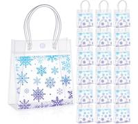 Sweetude 60 Pcs Snowflake Clear Gift Bags PVC Christmas Winter Party Favors Bags Plastic Candy Goodie Treat Tote with Handles Blue and Purple Party Favors for Princess Birthday Baby Shower