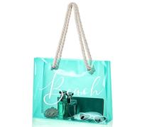 Sweetude Clear Beach Tote Bag Transparent Plastic PVC Women's Large Tote Waterproof Stadium Bags for Girl Summer Pool Party, Green, L