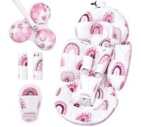 Sweetwavet Infant Insert Compatible with 4moms Mamaroo Swing and Infant Carseat, Including 3 Replacement Toys, Reversible Newborn Insert for Baby Swing, Stroller, Bouncer, Soft Fabric - Mauve Rainbow
