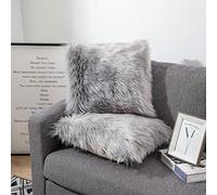 Sweetwill Pack of 2 Decorative Cushion Covers Grey 50x50CM Decorative Cushion Sheepskin Lambskin Faux Fur Long Hair Sofa Cushion Cuddly Cushion
