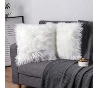 Sweetwill Pack of 2 Decorative Sheepskin Lambskin Faux Fur Long Hair Sofa Cushion Covers - Cuddly