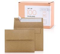 Sweetzer & Orange A2 Envelopes Brown Self Seal Paper Mailers (100 with Box). Luxury 150gsm for Greeting Card and Invitation Holders 4-3/8 x 5-3/4, Photos, Wedding, RSVP Cards Plain Mailing Inserts