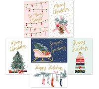 SWEETZER & ORANGE Christmas Cards, 24 Set Gold Foil Holiday Cards with Red Envelopes - 6 Assorted Designs Boxed for Easy Storage - 4x6 Bulk Greeting and New Years Decor Sheets