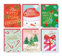 SWEETZER & ORANGE Christmas Cards Set - 24 Gold Foil Holiday sheets with Decor Red Envelopes - 6 Assorted Designs Boxed for Easy Storage - Bulk Greeting and happy New Years Cards - 4.25”x5.75”