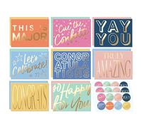 SWEETZER & ORANGE Modern Congratulations Cards - Set of 24 Gold Foil Congrats Cards with Envelopes, Stickers & Storage Box - 4.25x5.75” Assorted Designs with Interior Greetings for All Celebrations