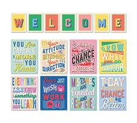 SWEETZER & ORANGE S&O Set of 8 Growth Mindset Posters & WELCOME Letters for Teachers & Students - Bedroom, Office & Classroom Decor - Laminated Growth Mindset Posters 11''x14''