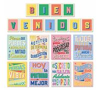 SWEETZER & ORANGE Set of 8 Motivational Posters in Spanish & BIENVENIDOS Letters for Teachers & Students - Language Charts That Inspire - Laminated Growth Mindset Banners for Classroom - 11"x14"