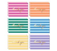 SWEETZER & ORANGE Thank You Cards Boxed Set, 24 Pack Coastal Stripes Notes With Gold Foil, 4" x 5.5" Blank Cards With 6 Designs and 6 Color Envelopes, Assorted Thank You Stationery